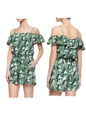 Rebecca Minkoff Ashby Palm Leaf Silk Romper Tropical Hawaiian Beach Vacation